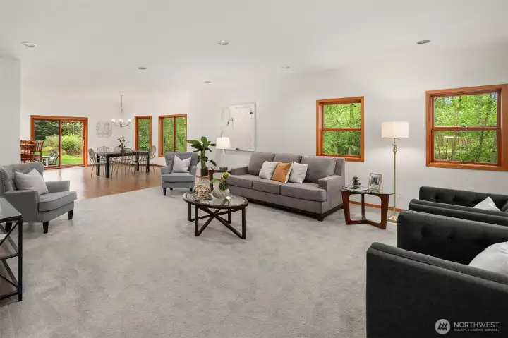 Huge great room overlooking light filled dining room. Huge great room overlooking light filled dining room.
