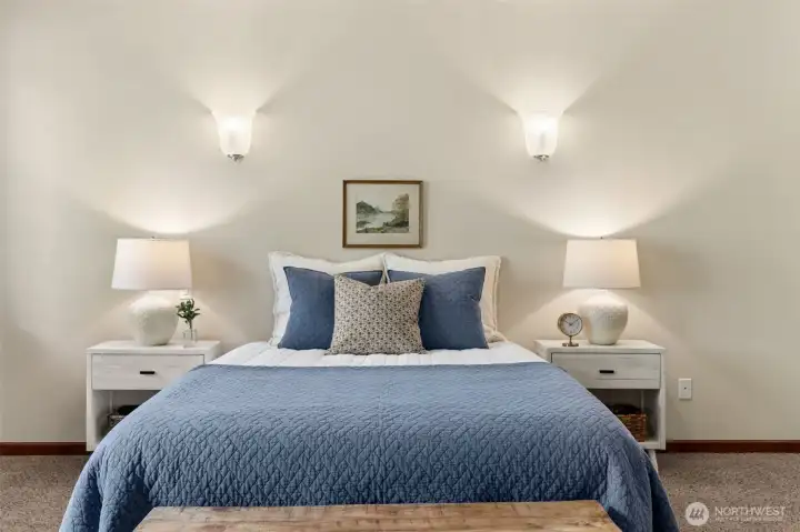 Custom wall sconces adorn wall
