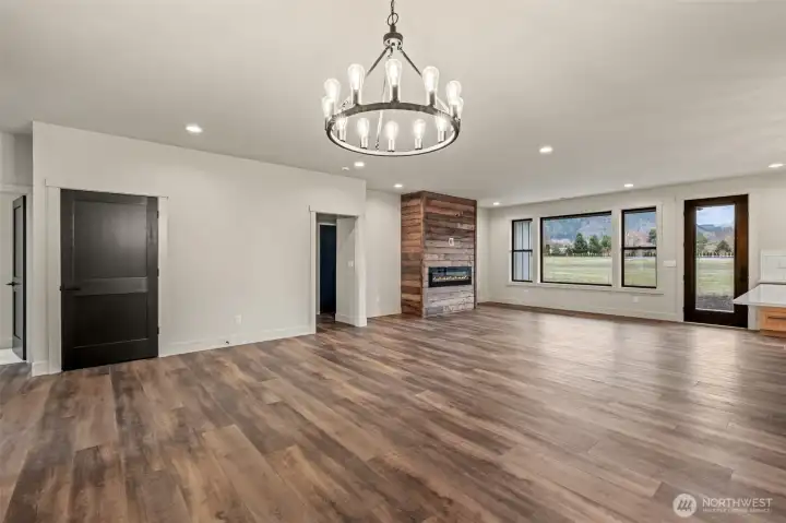 Electric fireplace with reclaimed barn wood accent