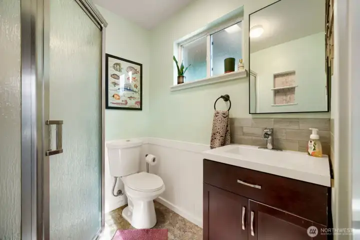 This 3/4 bath is on the main floor. This 3/4 bath is on the main floor.