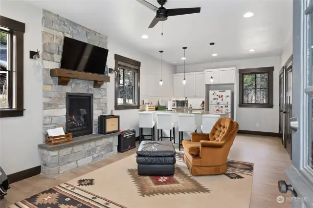 Casita living room with fireplace