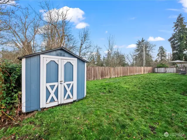 Includes a shed for outdoor storage