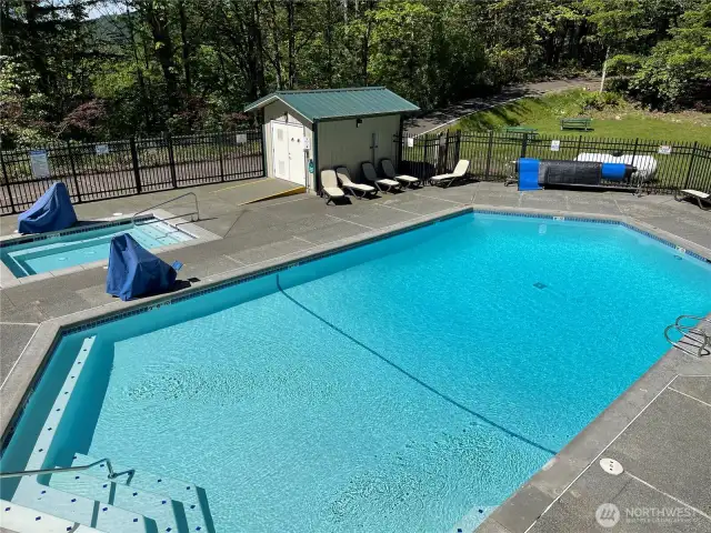 Fireside pool and hot tub