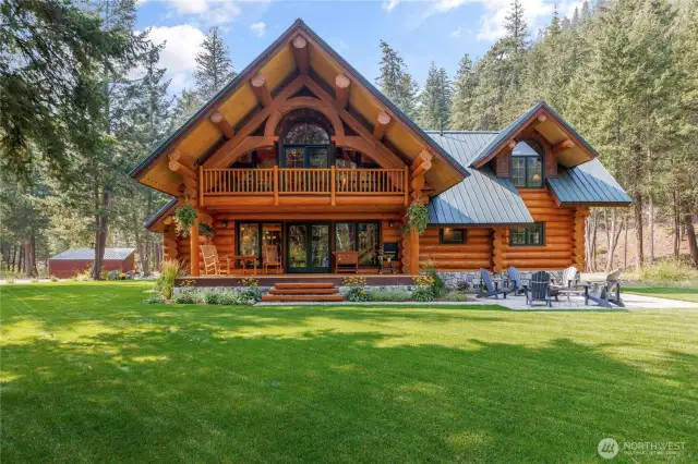 Beautiful hand carved log home.