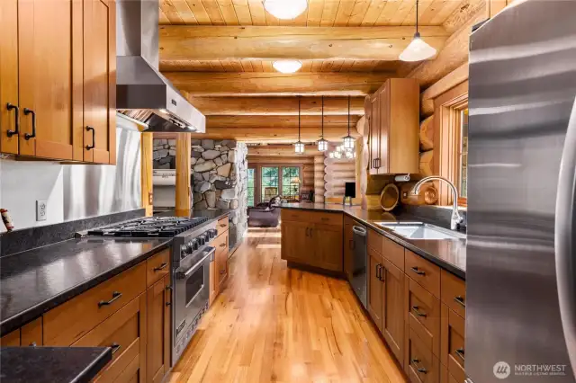 Granite countertops throught the kitchen.