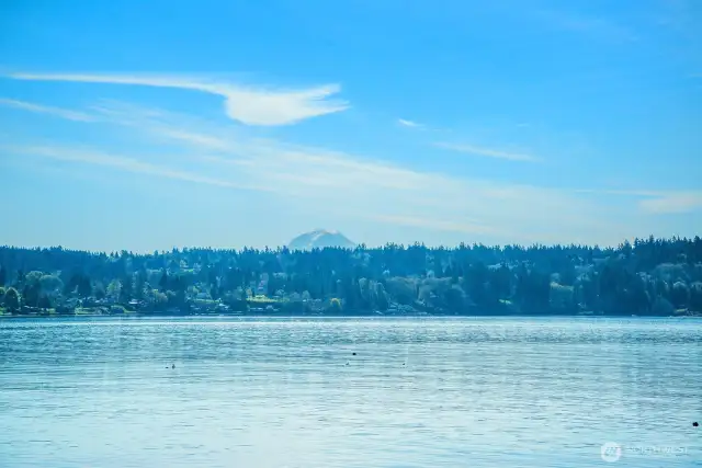 Front-row seat to the Sound! Low-bank living on Shawnee Beach with Mt. Rainier showing off in the background.
