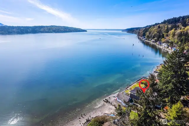 Taking it all in. Birds-eye view of Shawnee Beach and the peaceful Outer Quartermaster Harbor below.