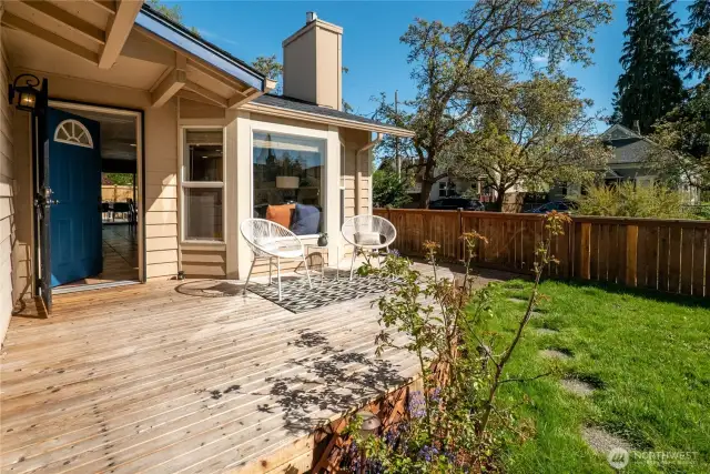 The front deck - fenced off from the street - faces west and and provides a private space to enjoy sunny afternoons