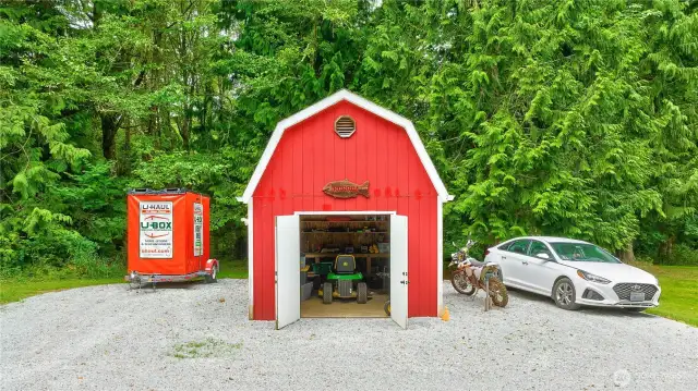 Garden shed with extra storage above