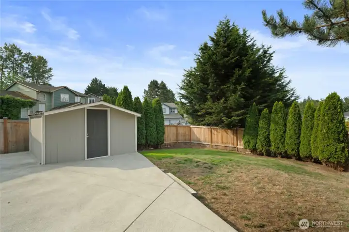 Patio leads to shed