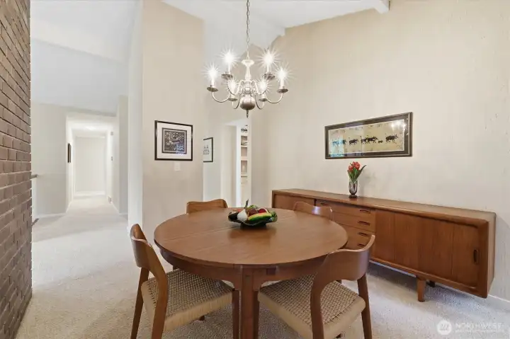 The formal dining room has wonderful angles and is conveniently located adjacent to the kitchen.