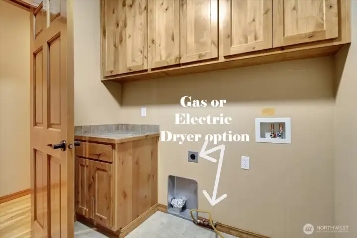 Laundry room  (Other side has full wash sink and folding area that exits to garage