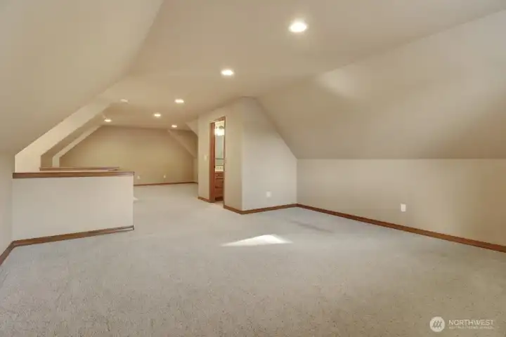 Upstairs extra space has walk in closet and 3/4 bathroom.