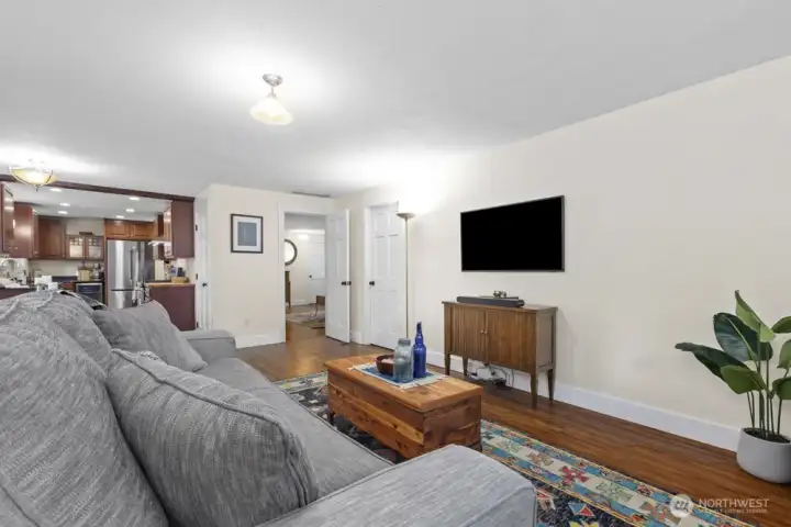 The closed door leads to the garage.