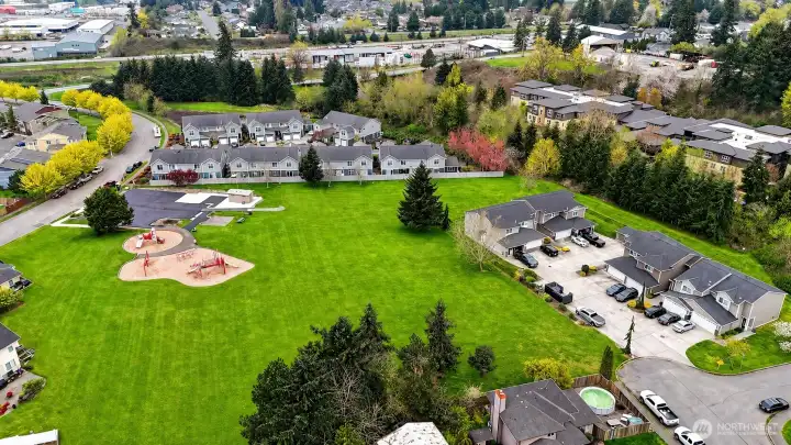 Step outside and you’re basically in the park  Green space, trails, and room to roam—right there