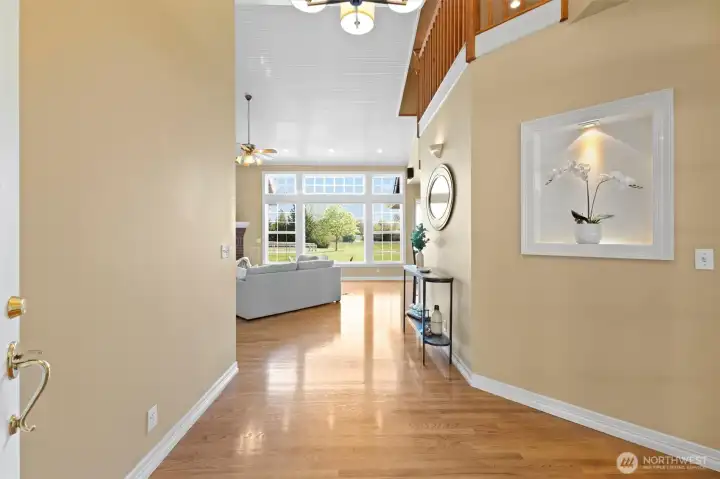 Spacious entry way with immediate, beautiful backyard and Mount Baker views.