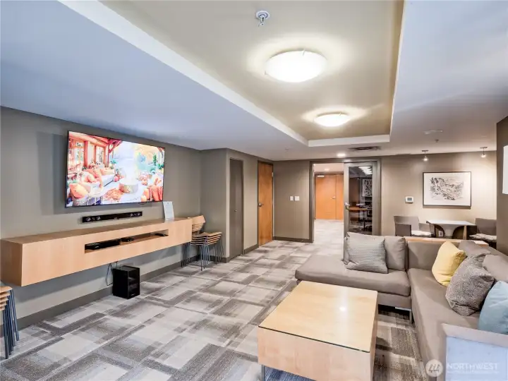 An expansive designer clubroom lounge built for elite private parties and social events.