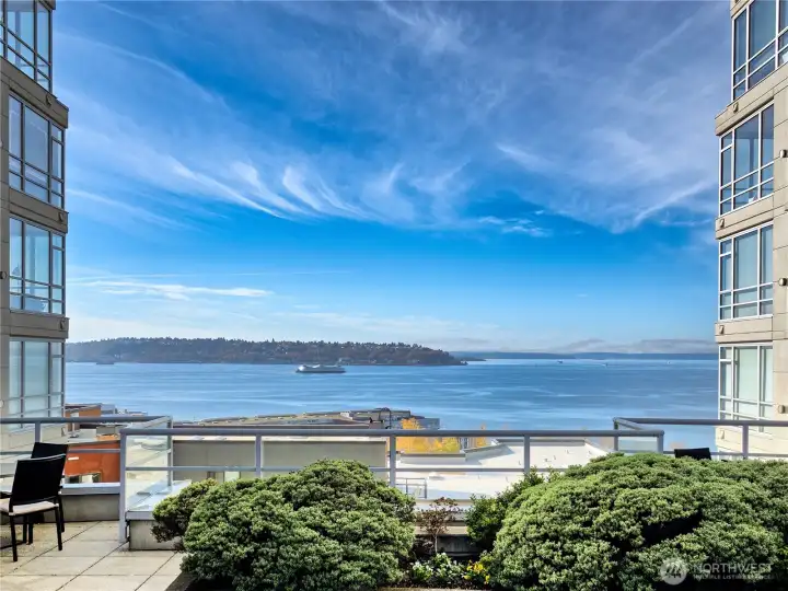 Host elite golden hour gatherings on the panoramic terrace with sweeping views of the Puget Sound.