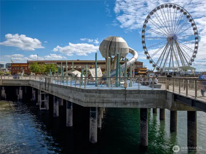 The Great Wheel, the bay, the buzz; a front-row seat to Seattle's most electric waterfront energy.