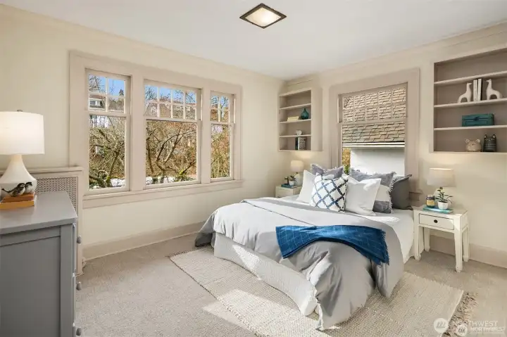 Four large bedrooms upstairs with new carpet. Four large bedrooms upstairs with new carpet.