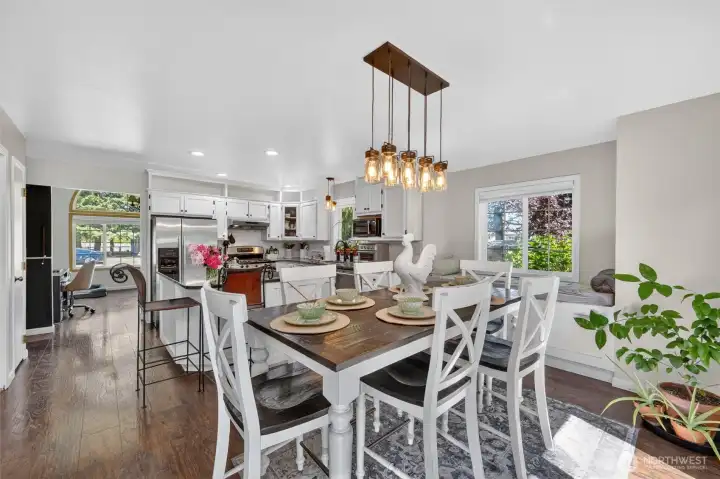 Kitchen with more formal Dining Room, currently used as an office.