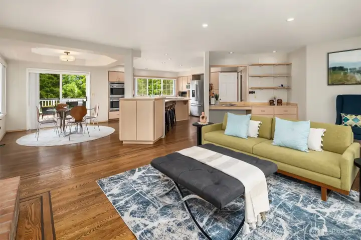 Just off the kitchen, the family room offers a cozy retreat for casual gatherings, quiet mornings, and restful evenings by the fireplace. Just off the kitchen, the family room offers a cozy retreat for casual gatherings, quiet mornings, and restful evenings by the fireplace.