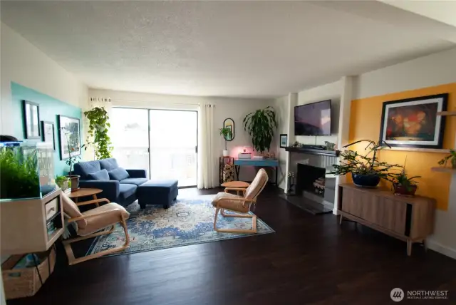 Living Room. Wood burning fireplace.
