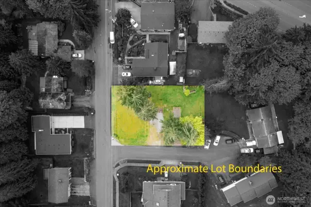Corner lot at entrance to cul-de-sac as seen from overhead