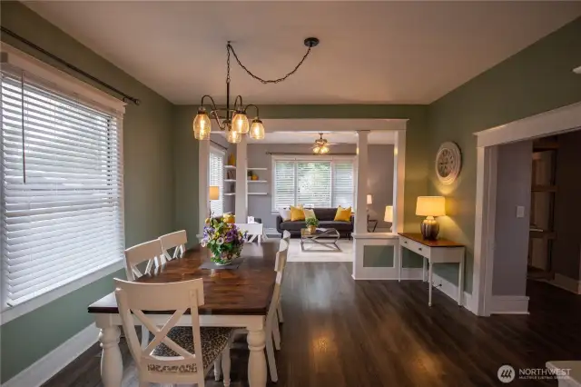 This is looking from the kitchen to the dining room and living room.