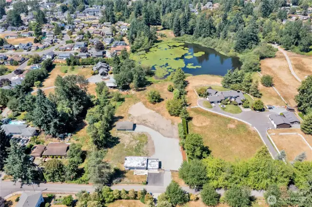 Aerial view of home on spacious 3.59.  acre parcel.