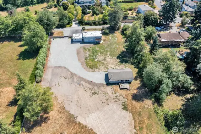Aerial view of the backside of the home.