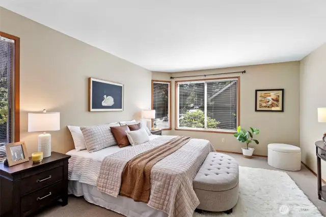 Many options to arrange this large primary room to accommodate a king bed, sitting area and furniture.