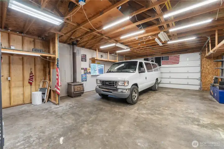 Inside of garage that is a 20ft van