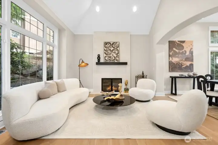 Light-Filled Living Room with Fireplace