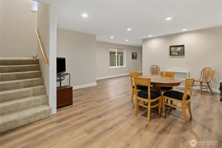 Family Room with stairs to the upstairs second level.