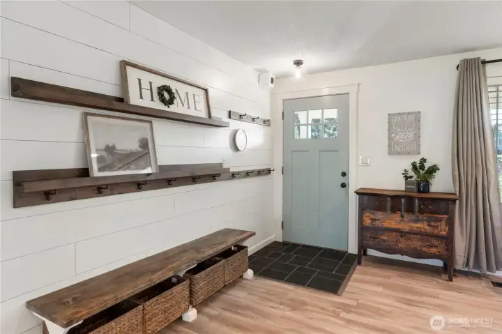 Bench and storage in entry