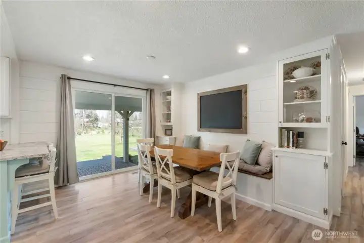 Dining space with build in bench and cabinets