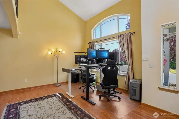 Vaulted ceiling in living room