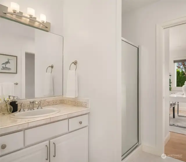 The well-designed bedroom level offers additional privacy with a Jack and Jill bathroom.