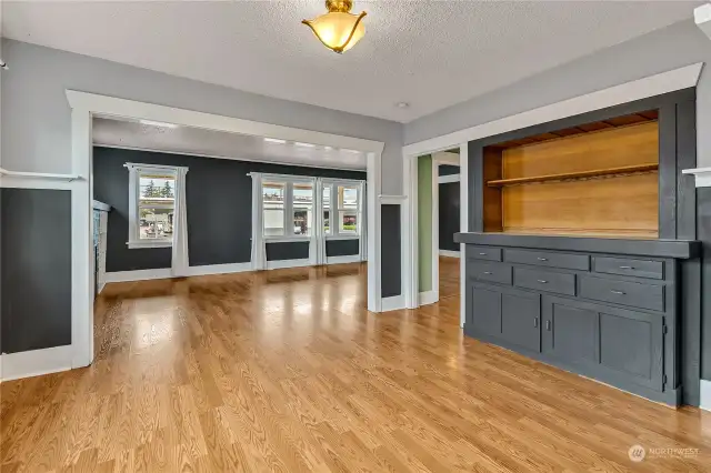 Dining room with built in cabinets