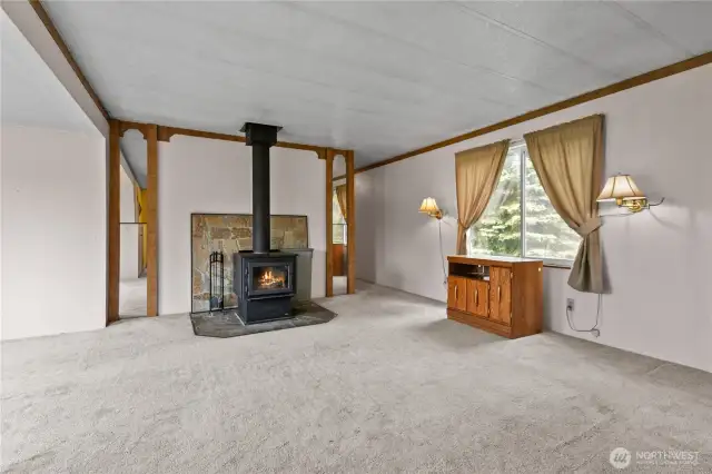 Wood stove in ADU living space