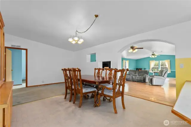 Dining room adjacent to large bright family room