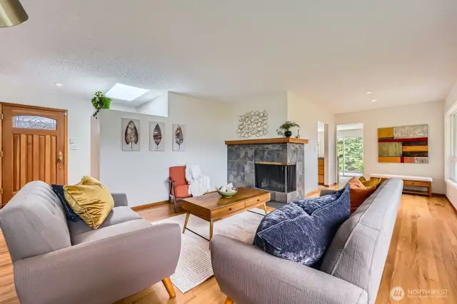 Airy, open interior with skylights