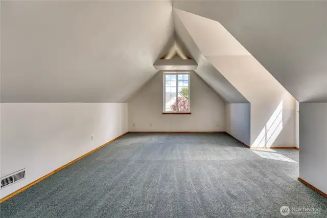 Large bonus room over the garage has endless uses.