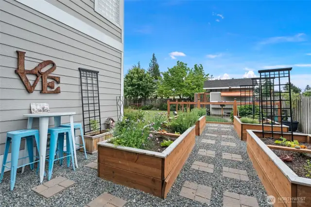 Raised bed garden areas.
