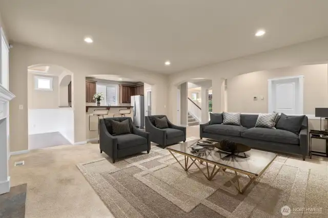 Virtually staged living room space perfect for entertaining guests.