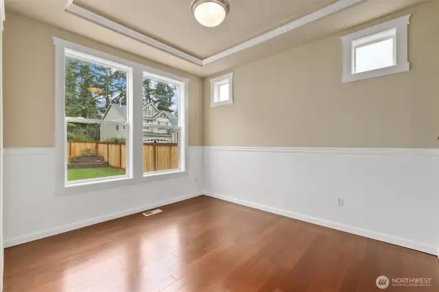 Hardwood flooring in breakfast nook.