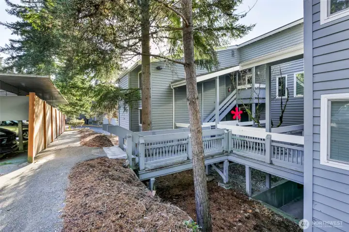 Only 3 steps down to entry landing from parking/carport areas