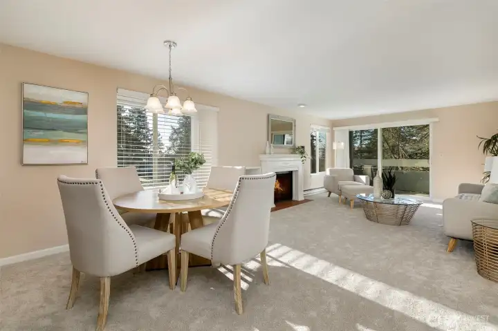 Large dining space + counter at kitchen pass-through