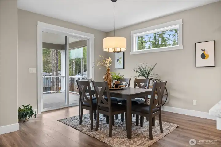 Large dining area with ample natural lighting
